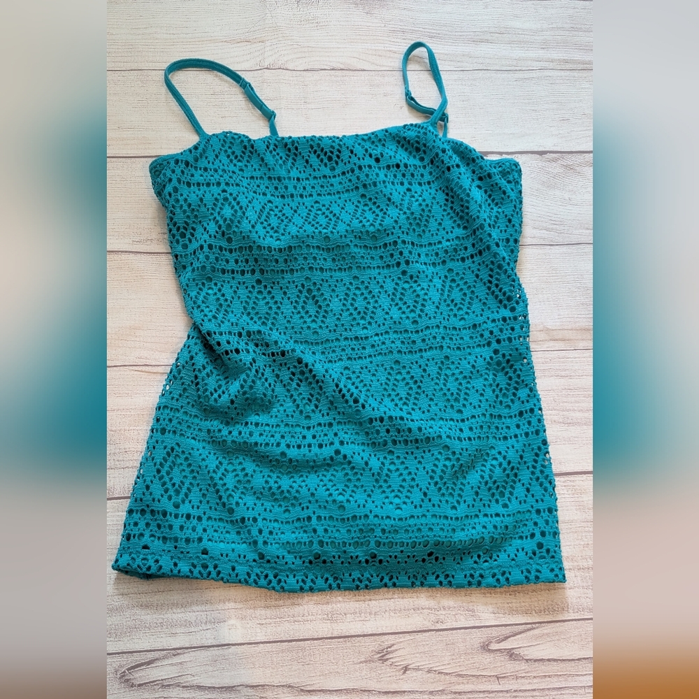 Express sexy stretch Y2K lace teal tank top. Size medium